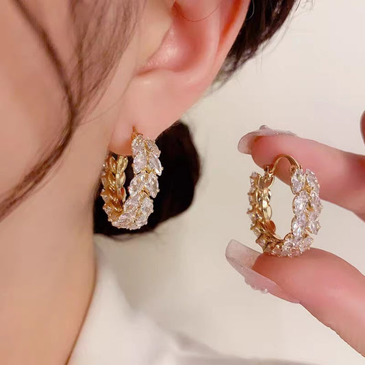 French light luxury zircon wheat ears ring ear buckle femininity niche design fashionable exquisite high sense atmospheric earrings