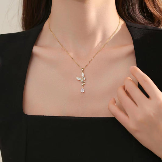 Butterfly Necklace Women's Summer 2022 New Light Luxury Niche Design Sense Premium Clavicle Chain Tassel Zircon Pendant