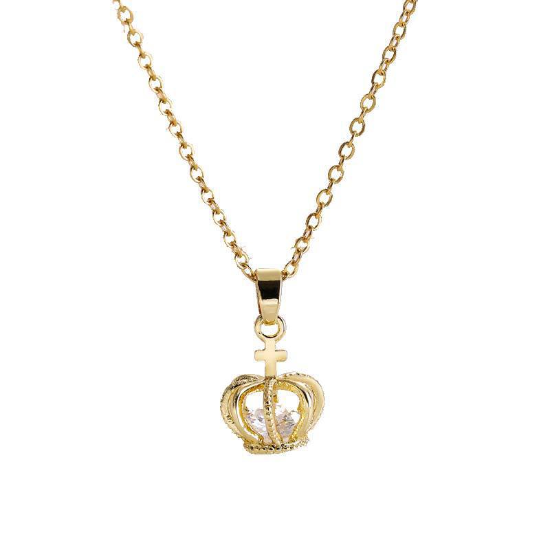 [Titanium steel real gold electroplating] New crown hollow titanium steel necklace, trendy Internet celebrity ins personalized pendant collarbone chain