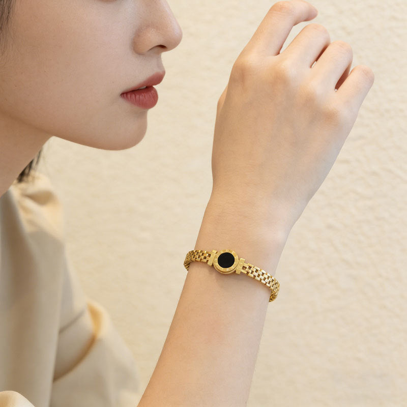 Light luxury niche high-end sense gold titanium steel bracelet female couple plain ring bracelet bracelet bracelet does not fade trendy jewelry