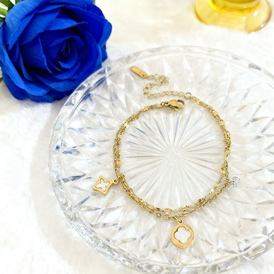 [Whole body titanium steel] Lucky grass double-layer stacked titanium steel bracelet simple niche design flowers do not fade jewelry