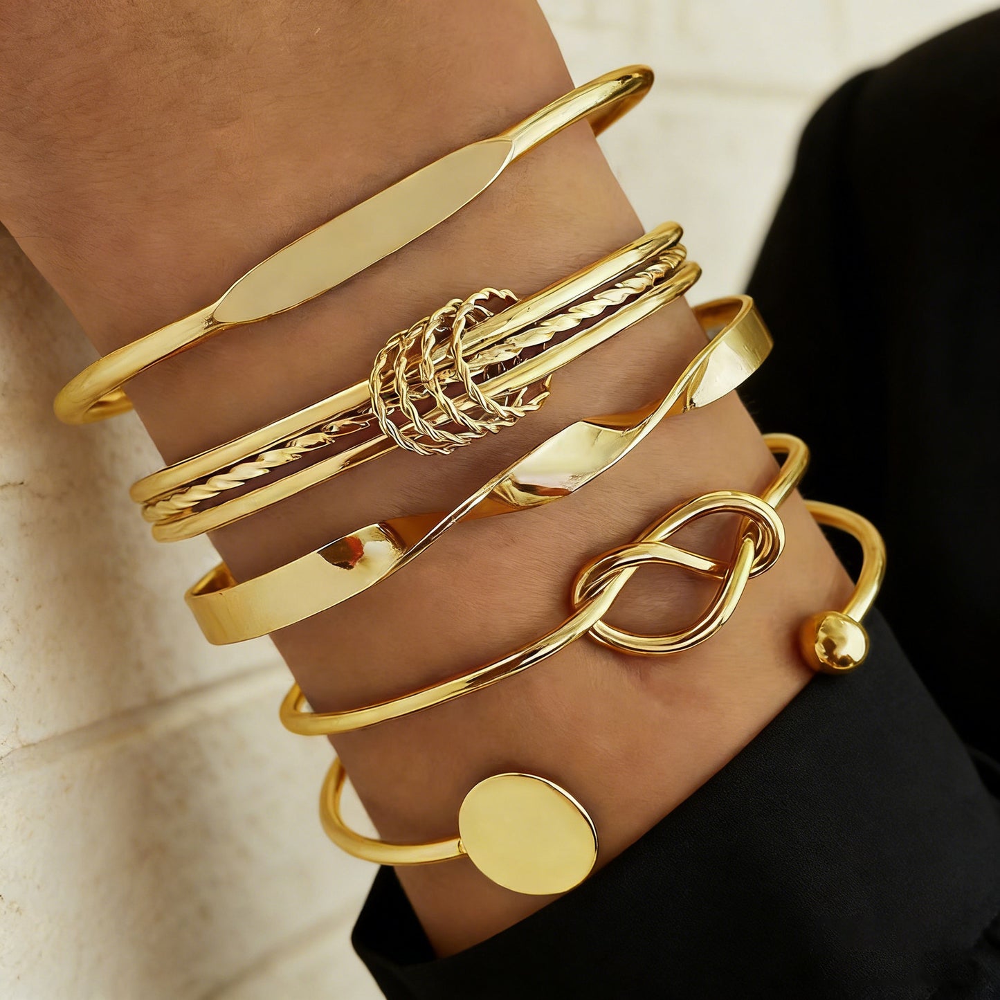 European and American cross-border jewelry, rhombus twist smooth bracelet 5-piece set mixed and matched irregular punk bracelet set wholesale