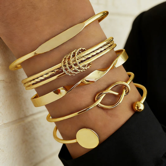 European and American cross-border jewelry, rhombus twist smooth bracelet 5-piece set mixed and matched irregular punk bracelet set wholesale