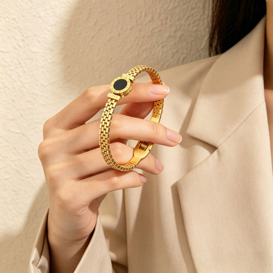 Light luxury niche high-end sense gold titanium steel bracelet female couple plain ring bracelet bracelet bracelet does not fade trendy jewelry