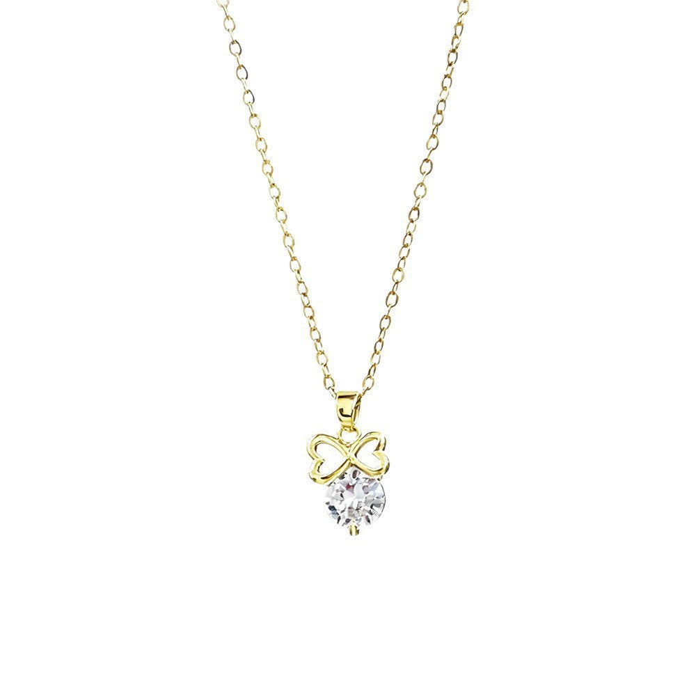 [Titanium steel] light luxury temperament gorgeous full diamond bow necklace female Internet celebrity versatile collarbone chain titanium steel chain