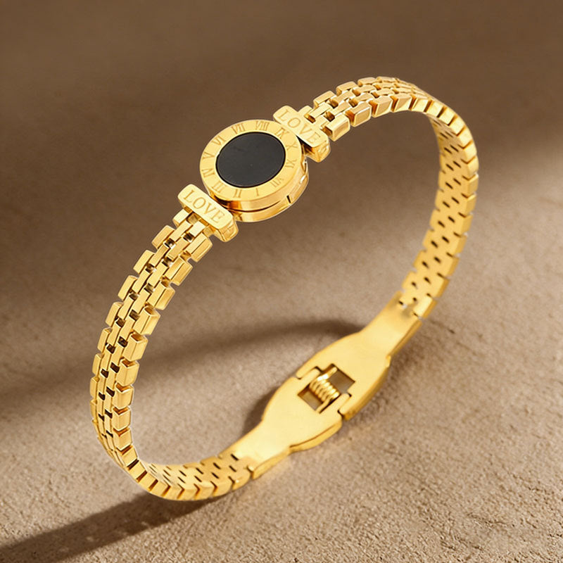 Light luxury niche high-end sense gold titanium steel bracelet female couple plain ring bracelet bracelet bracelet does not fade trendy jewelry