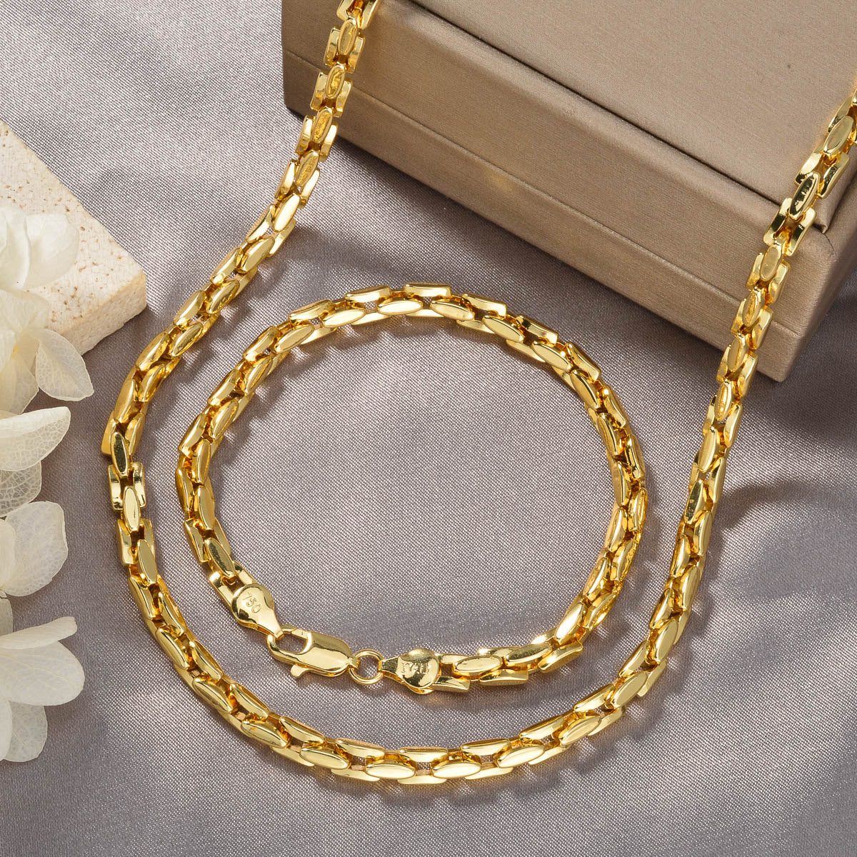 European and American trend new cross square ring buckle chain personalized necklace bracelet thick chain two-piece set cross-border jewelry