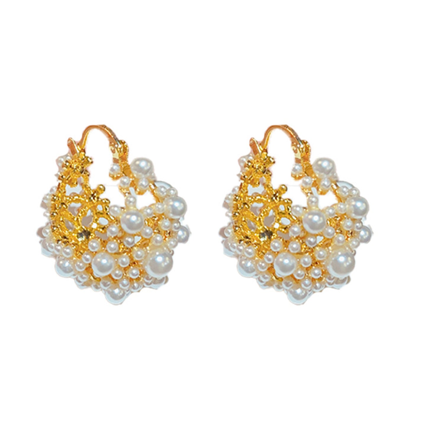 18K real gold electroplating fashion light luxury temperament pearl flower basket ear buckle women's niche design sense high-grade sweet earrings