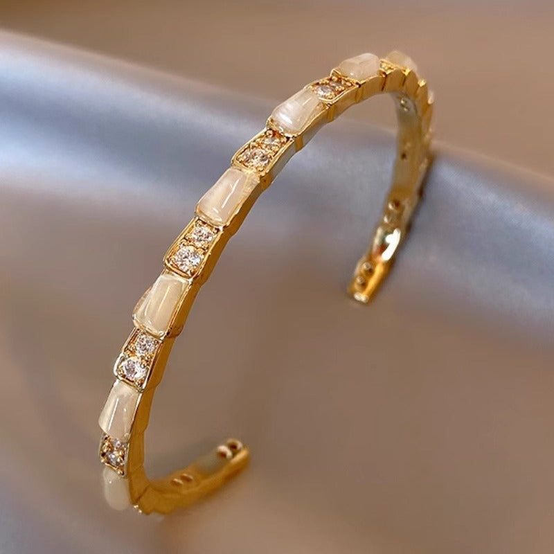 Kajia version of opal snake bone bracelet niche design adjustable opening bracelet slightly inlaid with zircon snake bracelet