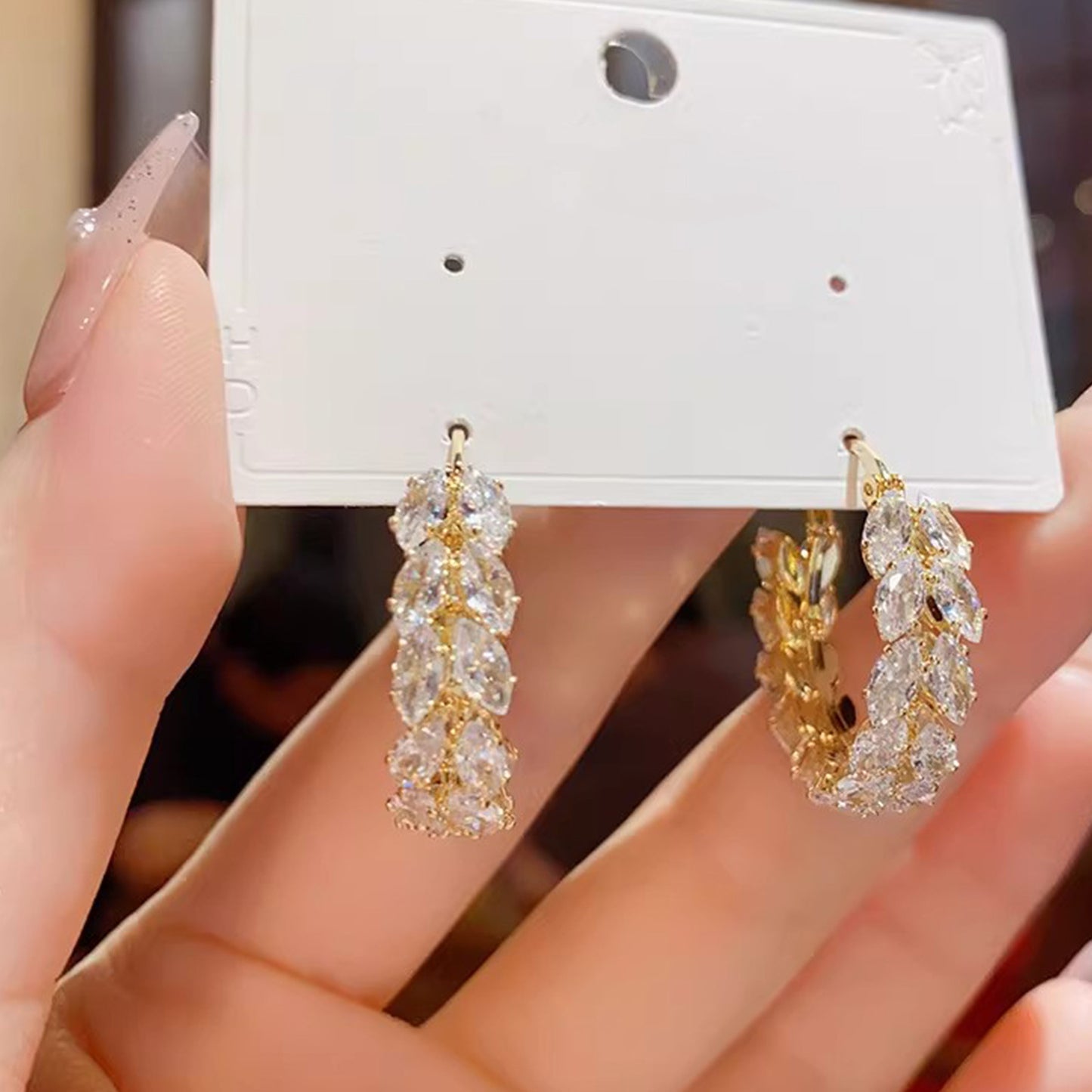 French light luxury zircon wheat ears ring ear buckle femininity niche design fashionable exquisite high sense atmospheric earrings