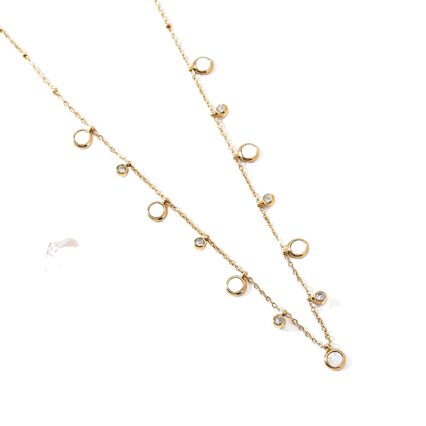 (whole body titanium steel) fashionable simple retro geometric round black and white shell zircon decorative accessories do not fade necklace