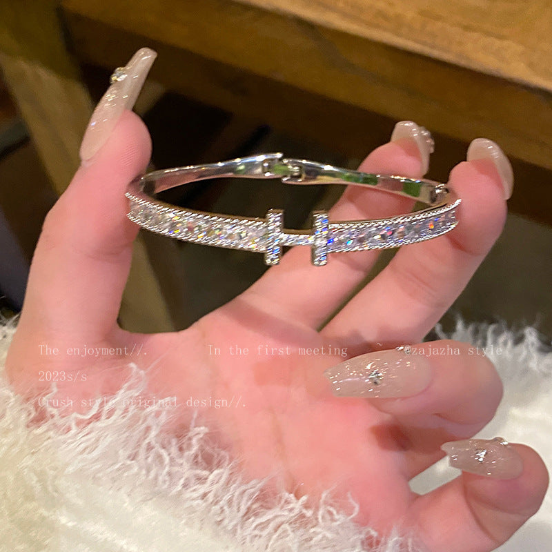 European and American retro zircon grid bracelet light luxury high-end niche bracelet fashion exquisite temperament versatile jewelry women