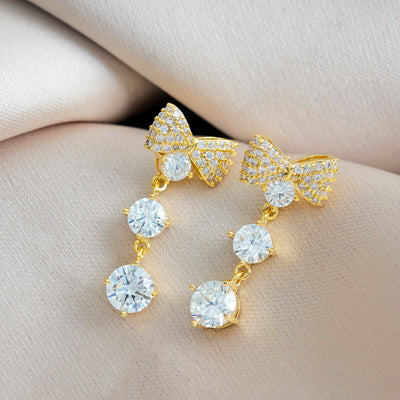 Internet celebrities with the same bow zircon stud earrings women's niche earrings temperament versatile holiday gift butterfly tassel earrings