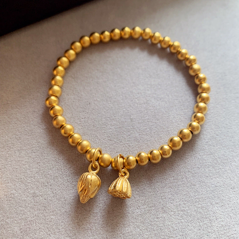 Douyin Xiaohongshu live broadcast Two Worlds Lotus Bracelet New Year's Gift Ancient Method Plated 18k Gold Bracelet Sand Gold Bracelet