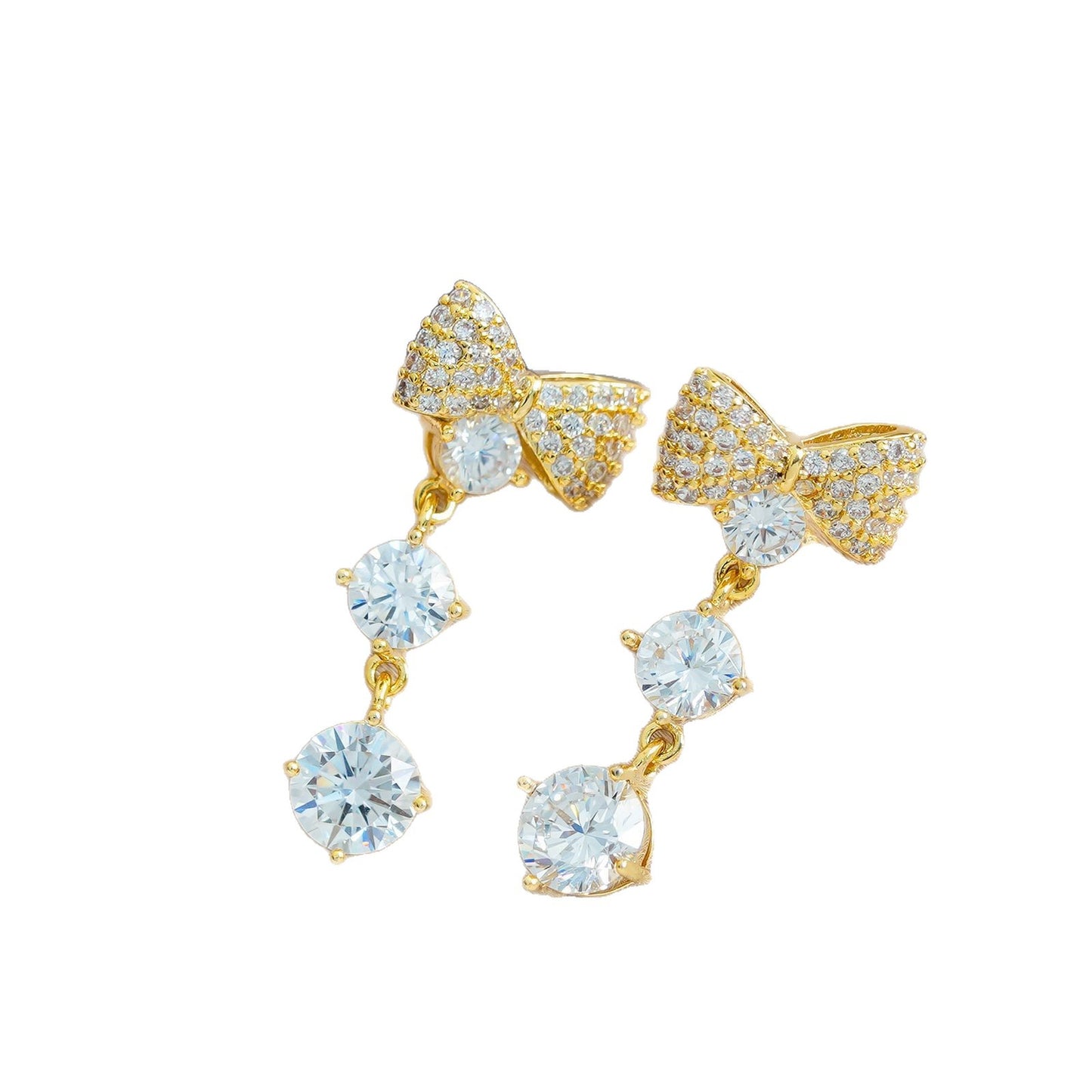Internet celebrities with the same bow zircon stud earrings women's niche earrings temperament versatile holiday gift butterfly tassel earrings
