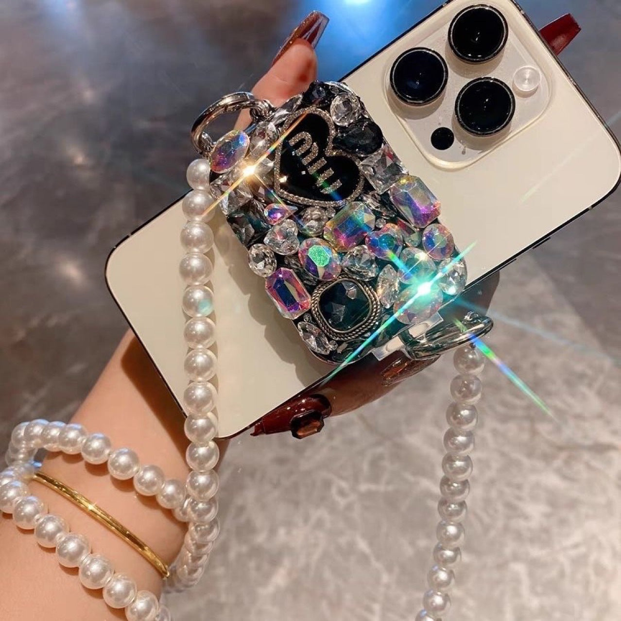 Diamond-encrusted mobile phone back clip Crossbody lanyard Adjustable length Mobile phone chain Lanyard clip Back clip Xiaoxiangfeng metal
