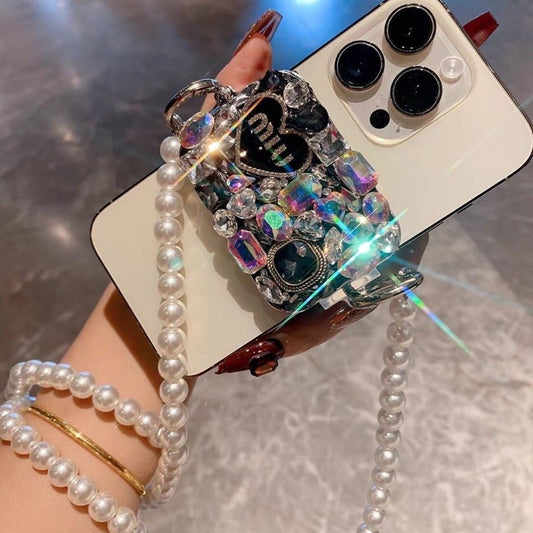 Diamond-encrusted mobile phone back clip Crossbody lanyard Adjustable length Mobile phone chain Lanyard clip Back clip Xiaoxiangfeng metal