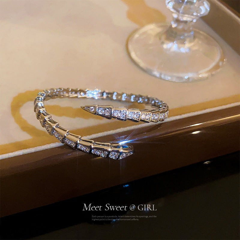 Kajia version of opal snake bone bracelet niche design adjustable opening bracelet slightly inlaid with zircon snake bracelet