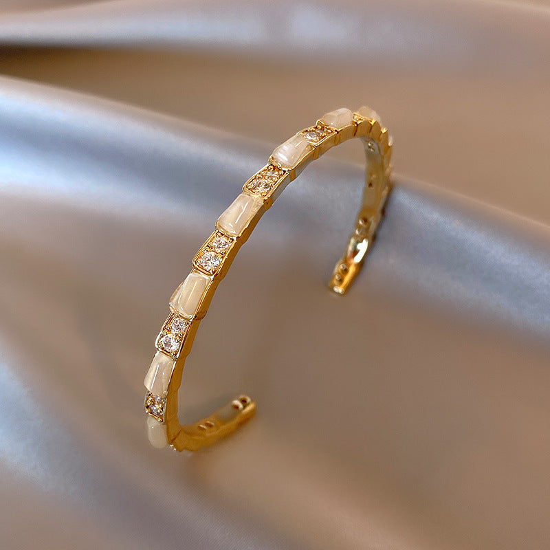 Kajia version of opal snake bone bracelet niche design adjustable opening bracelet slightly inlaid with zircon snake bracelet