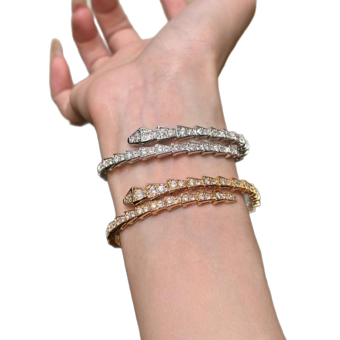 Snake full diamond bracelet women's high-end sense light luxury round simple high version jewelry light luxury niche exquisite copper gold-plated