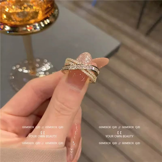 Full diamond cross three-dimensional open ring zircon fashion personality ins tide Internet celebrity micro zircon adjustable index finger ring