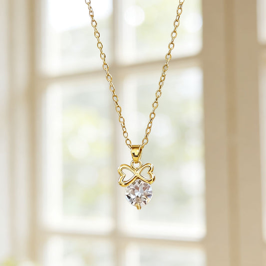 [Titanium steel] light luxury temperament gorgeous full diamond bow necklace female Internet celebrity versatile collarbone chain titanium steel chain