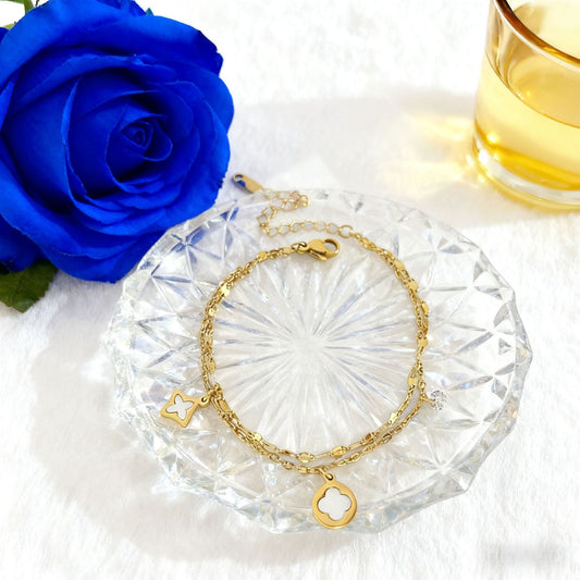 [Whole body titanium steel] Lucky grass double-layer stacked titanium steel bracelet simple niche design flowers do not fade jewelry
