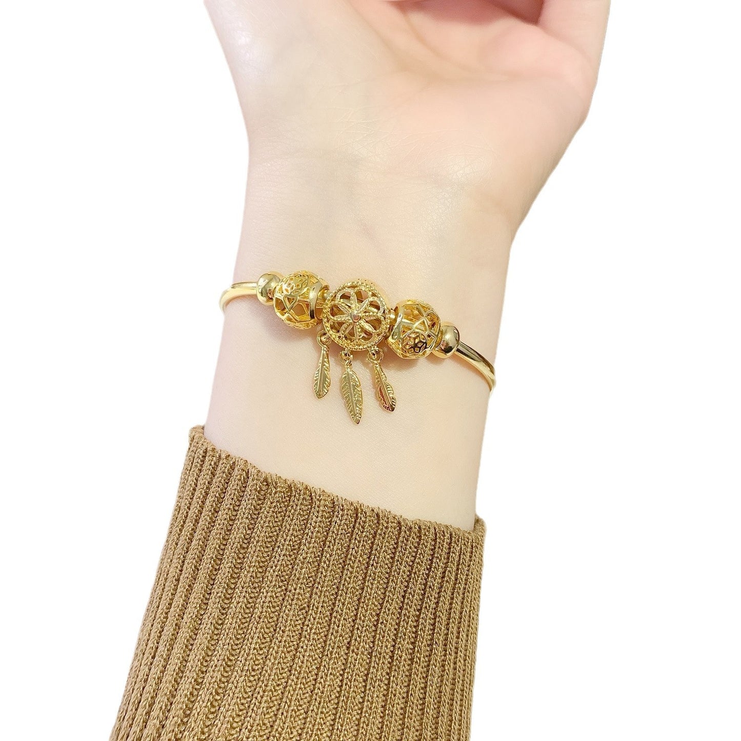 Douyin Xiaohongshu live broadcast Two Worlds Lotus Bracelet New Year's Gift Ancient Method Plated 18k Gold Bracelet Sand Gold Bracelet