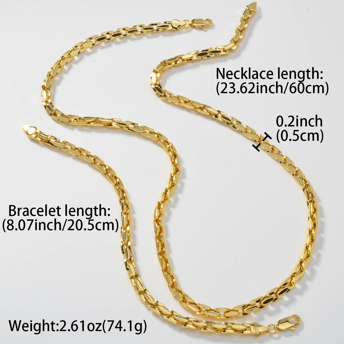 European and American trend new cross square ring buckle chain personalized necklace bracelet thick chain two-piece set cross-border jewelry