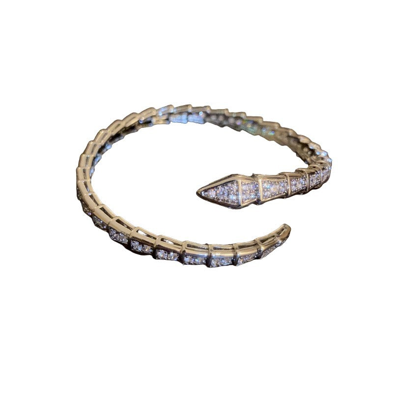 Kajia version of opal snake bone bracelet niche design adjustable opening bracelet slightly inlaid with zircon snake bracelet