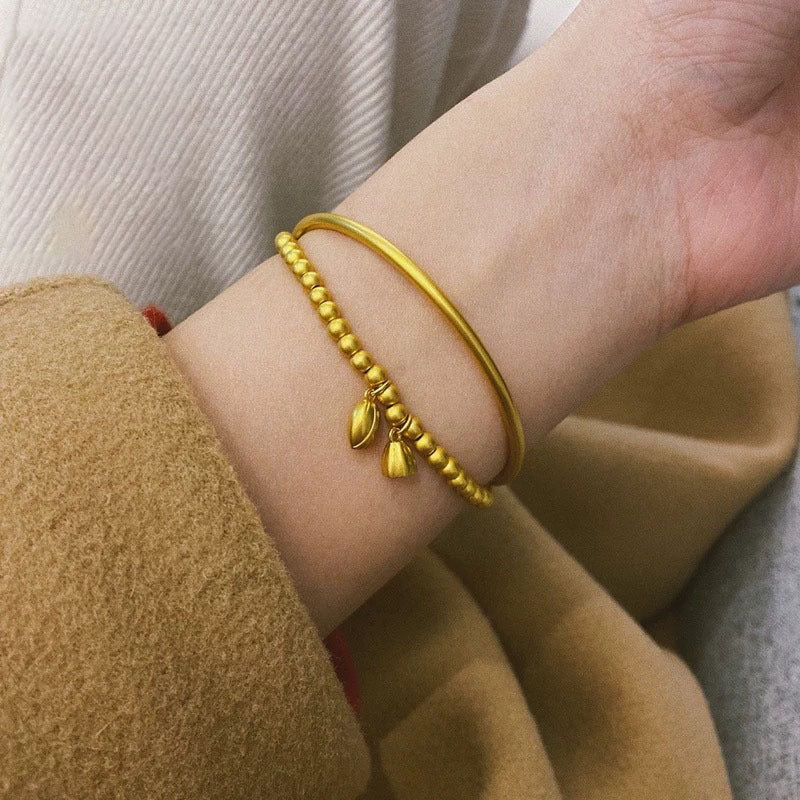 Douyin Xiaohongshu live broadcast Two Worlds Lotus Bracelet New Year's Gift Ancient Method Plated 18k Gold Bracelet Sand Gold Bracelet