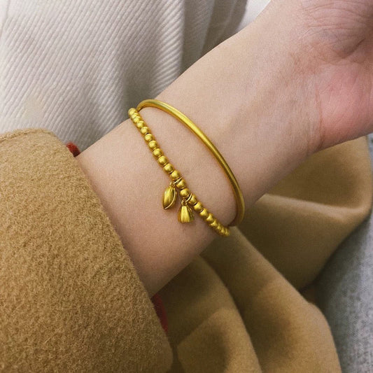 Douyin Xiaohongshu live broadcast Two Worlds Lotus Bracelet New Year's Gift Ancient Method Plated 18k Gold Bracelet Sand Gold Bracelet
