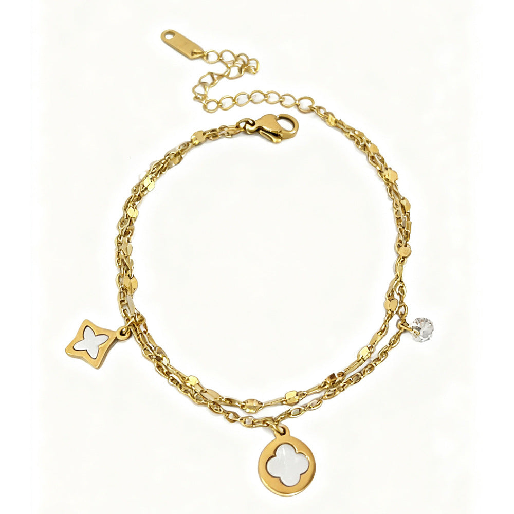 [Whole body titanium steel] Lucky grass double-layer stacked titanium steel bracelet simple niche design flowers do not fade jewelry