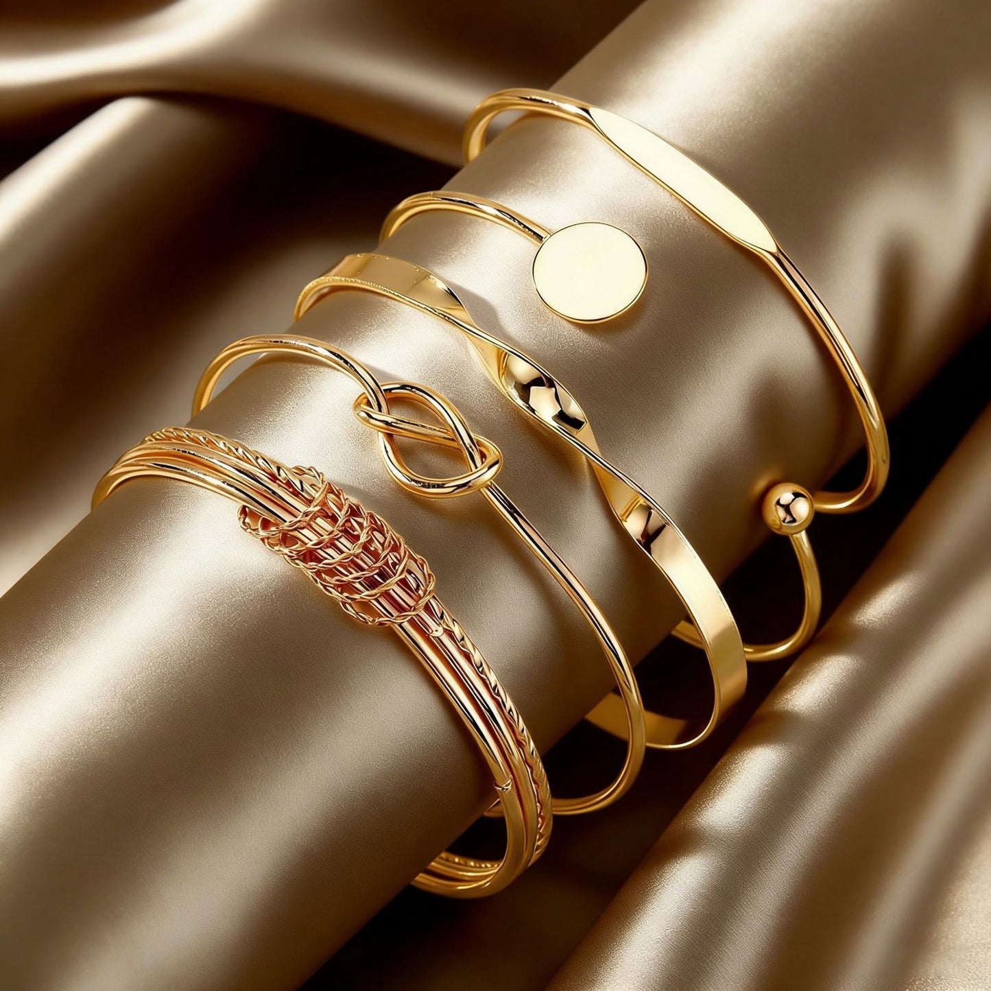 European and American cross-border jewelry, rhombus twist smooth bracelet 5-piece set mixed and matched irregular punk bracelet set wholesale