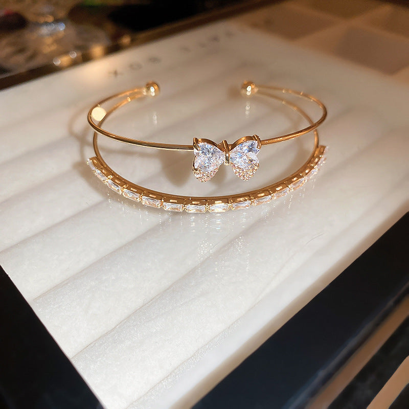 Diamond-encrusted titanium steel simple fashion bracelet European and American retro fashion temperament versatile bracelet light luxury high-end jewelry women