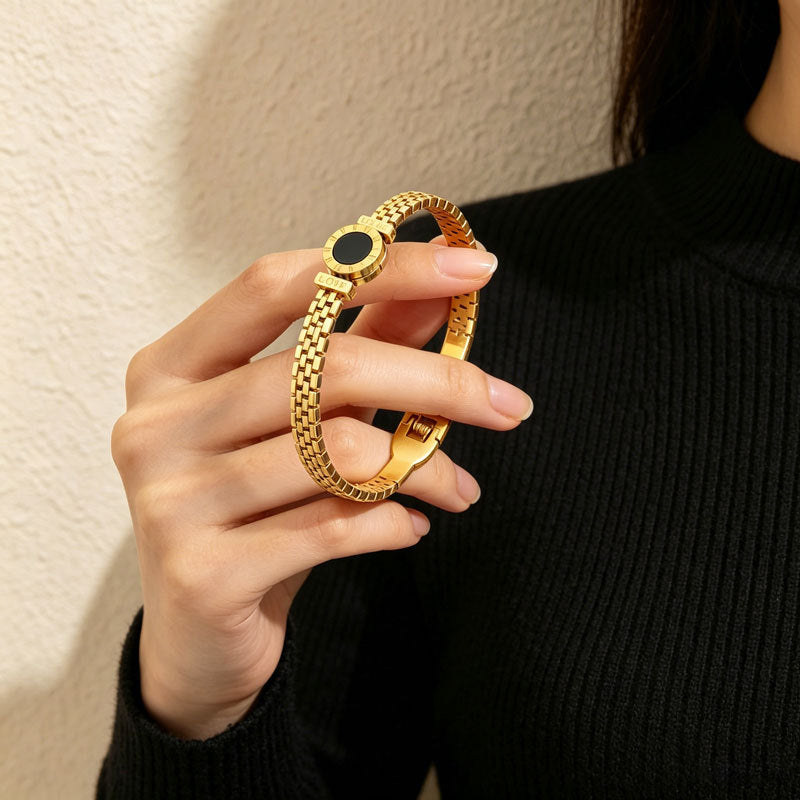 Light luxury niche high-end sense gold titanium steel bracelet female couple plain ring bracelet bracelet bracelet does not fade trendy jewelry