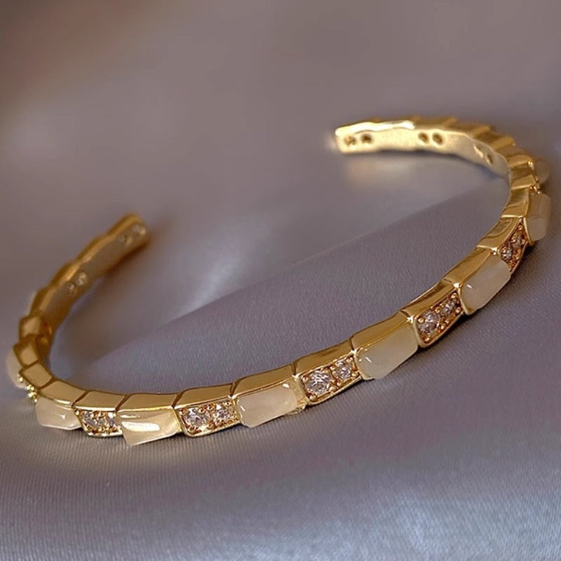 Kajia version of opal snake bone bracelet niche design adjustable opening bracelet slightly inlaid with zircon snake bracelet