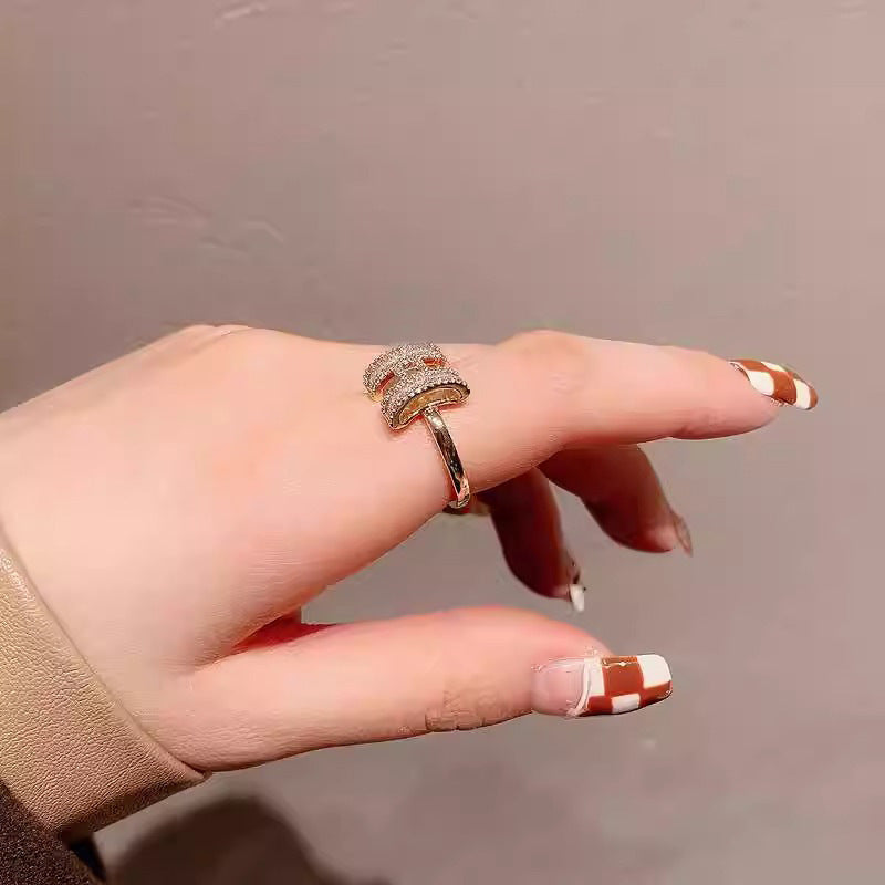 Douyin same letter H open ring, light luxury niche design, micro-inlaid zircon copper open adjustable ring