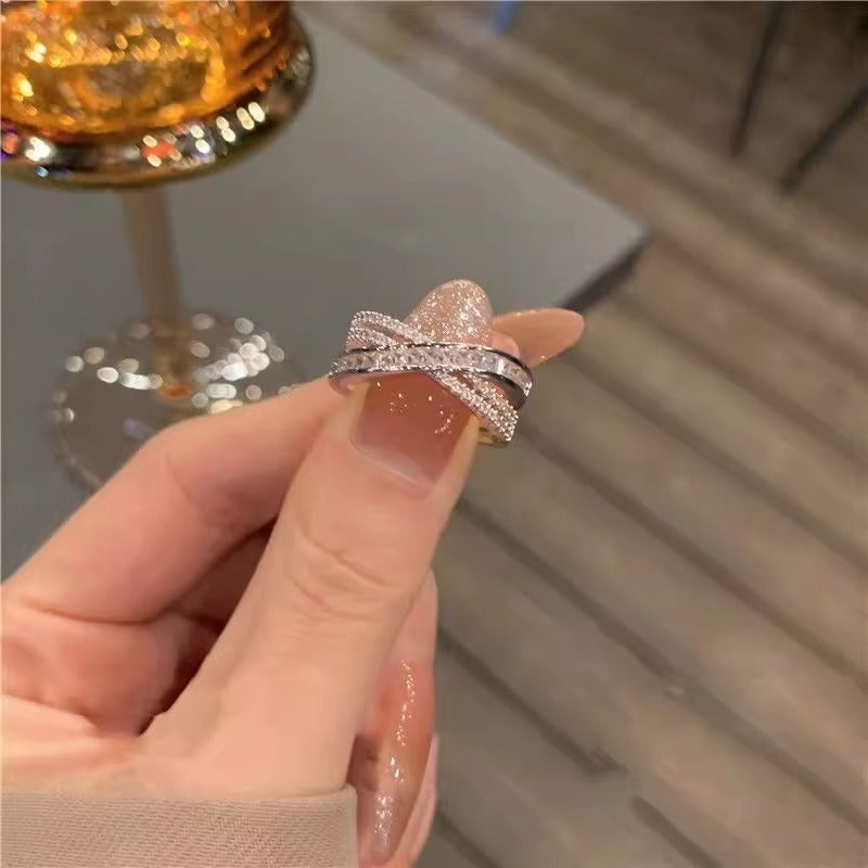 Full diamond cross three-dimensional open ring zircon fashion personality ins tide Internet celebrity micro zircon adjustable index finger ring