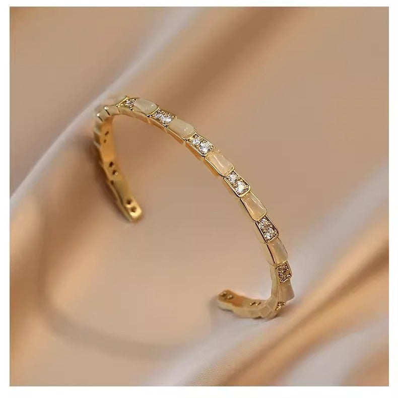 Kajia version of opal snake bone bracelet niche design adjustable opening bracelet slightly inlaid with zircon snake bracelet