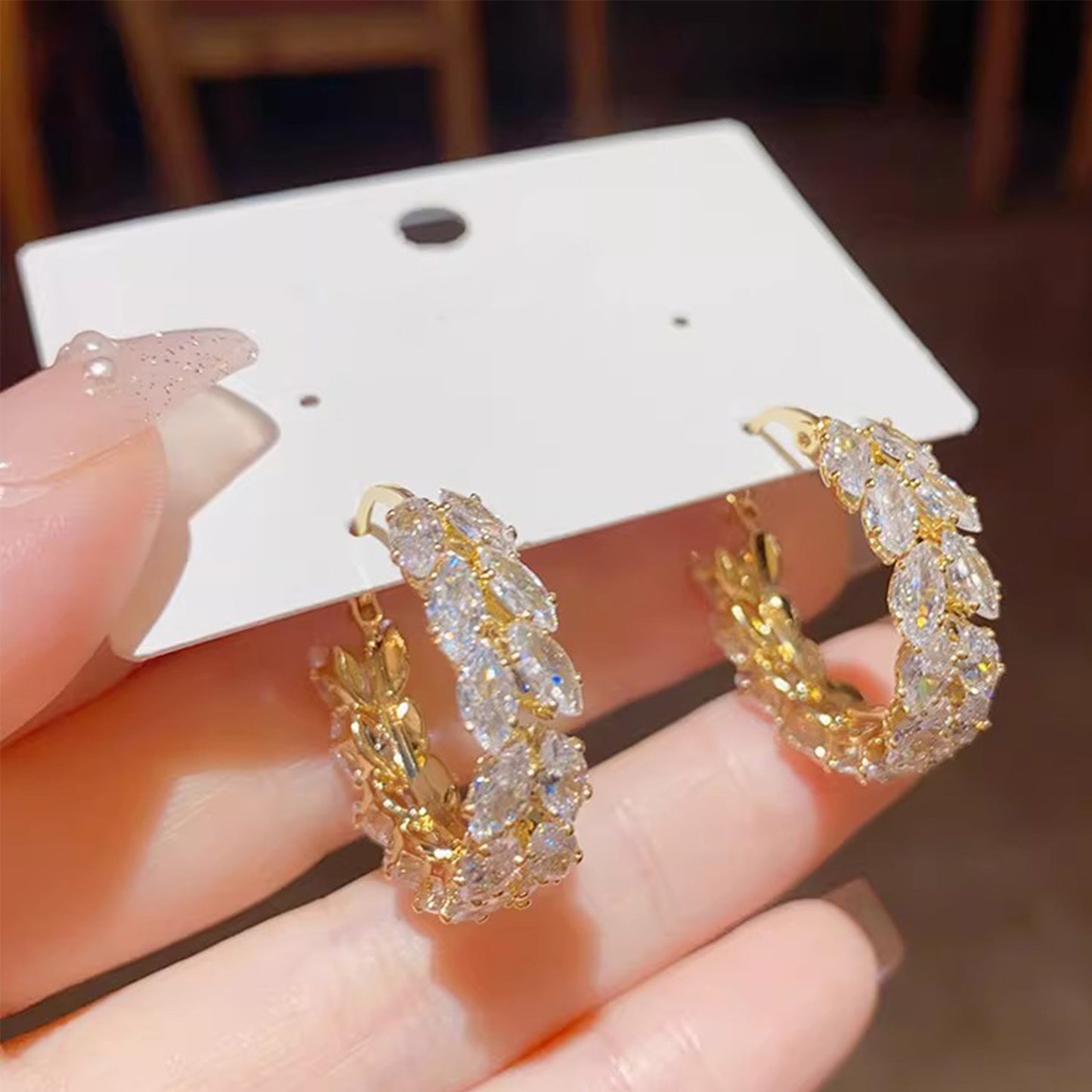 French light luxury zircon wheat ears ring ear buckle femininity niche design fashionable exquisite high sense atmospheric earrings