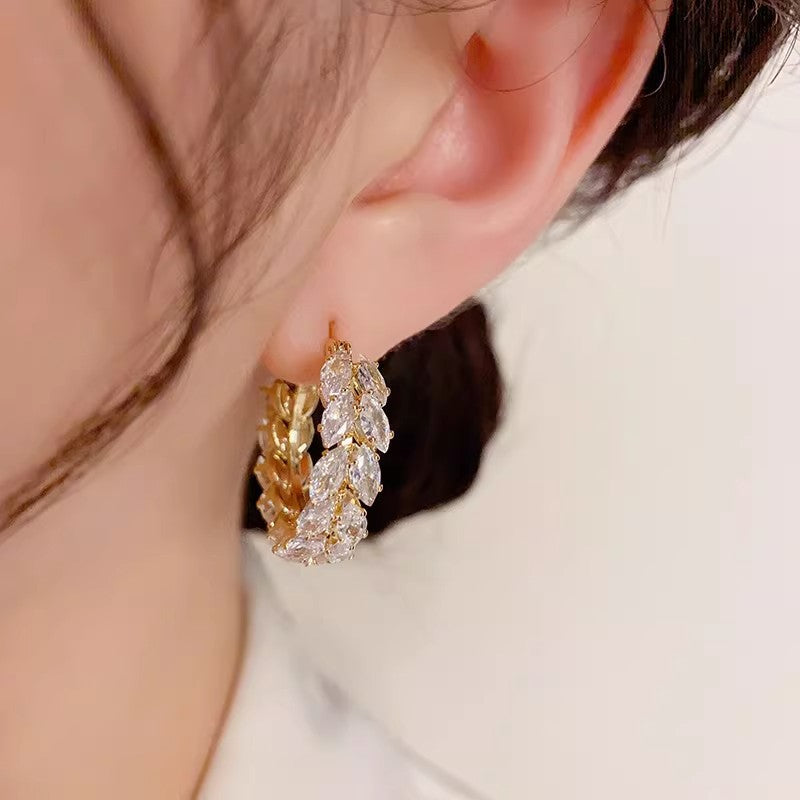 French light luxury zircon wheat ears ring ear buckle femininity niche design fashionable exquisite high sense atmospheric earrings