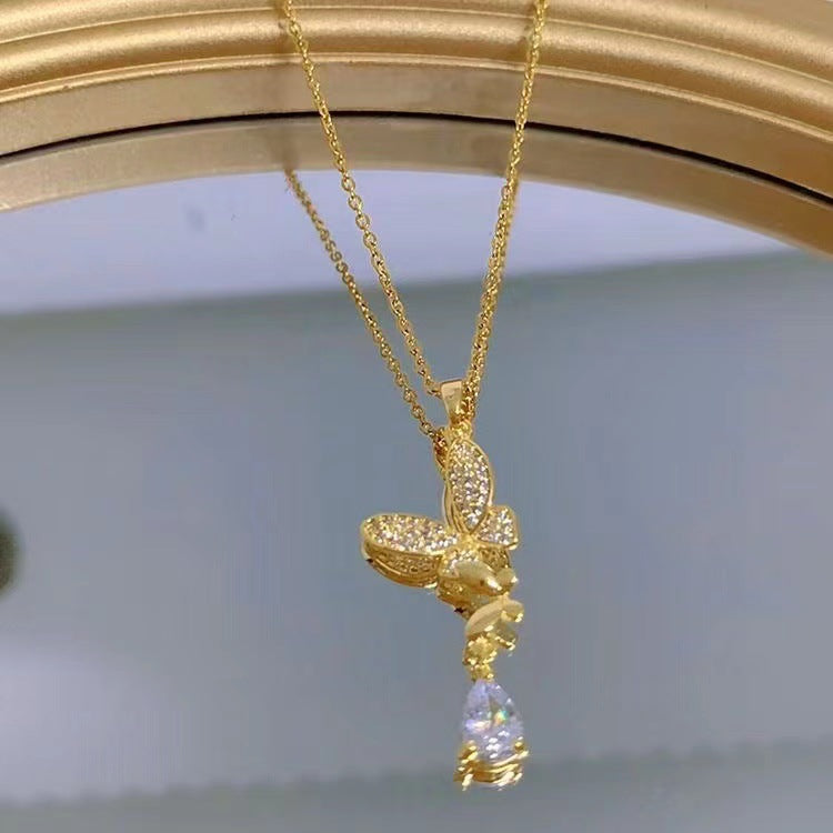 Butterfly Necklace Women's Summer 2022 New Light Luxury Niche Design Sense Premium Clavicle Chain Tassel Zircon Pendant
